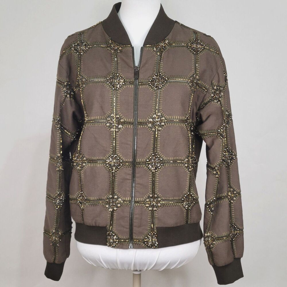 Haute Hippie Believe Embelished olive bomber jacket size small NWOT